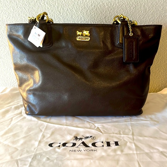 Coach Handbags - NWT Coach Dark Brown w/ Gold Accent Leather Tote with Dust Bag